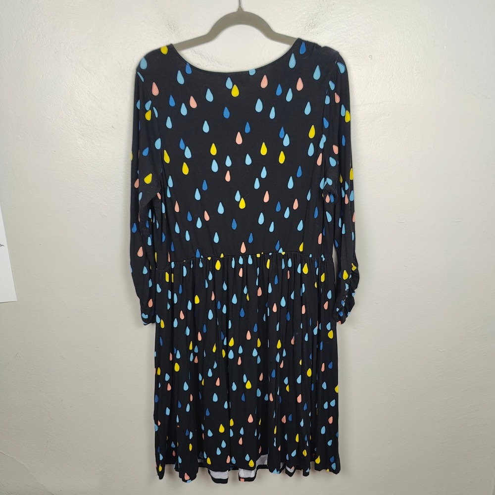 ModCloth Dress Womens Plus Size 1X Black Raindrop Print V Neck Midi - Picture 7 of 11